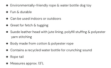 Charger l'image dans la galerie, Shedrow K9 Blue Jay Rope & Water Bottle Dog Toy