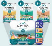 Load image into Gallery viewer, Naturo Adult Dog Grain & Gluten Free Variety Pack Cans in a Herb Gravy (12x390g)