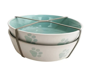 Set of Two, Bromley Dog Bowl Turqoise 4.9"