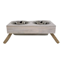 Charger l&#39;image dans la galerie, Jojo Modern Pets - Eco-Friendly Elevated Dog Wood Feeder (Distressed White)/Mangeoire en bois surélevée pour chien (blanc vieilli)
