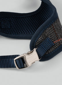 Hackett x Hugo Hudson - Grey Checked Tweed Dog Harness/Harnais pour chien en tweed à carreaux gris
