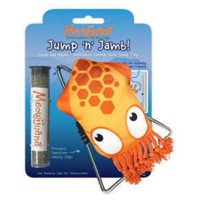 MEOWIJUANA BY SMARTERPAW® TOYS Jump 'n' Jamb - Deep Sea Squid - Refillable Catnip Swinging Toy