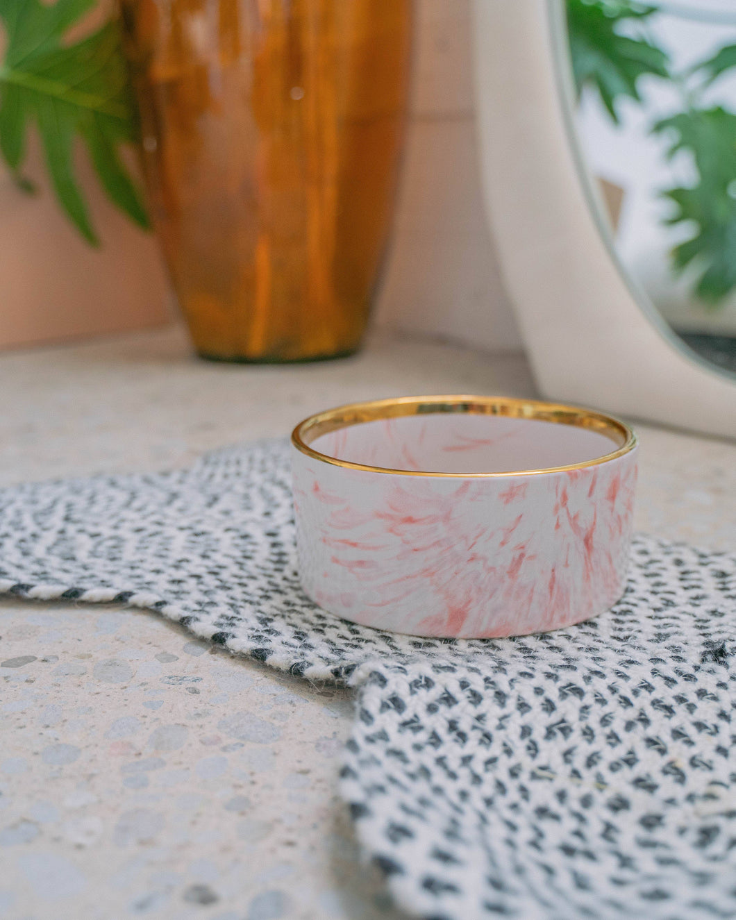 Blush Pink Marble Dog Bowl with Gold Accent