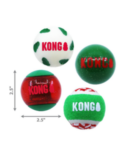 KONG Holiday Occasions Balls Dog Toy, Red/Green, Medium, 4-pk