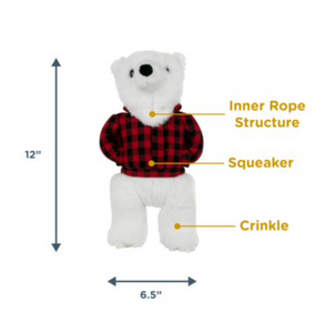 Tall Tails Plush Polar Bear w/Flannel Jacket Squeaker Dog Toy (12")