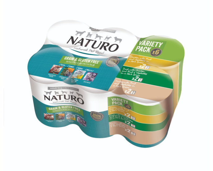 Naturo Adult Dog Grain & Gluten Free Variety Pack Cans in a Herb Gravy (390gx6)