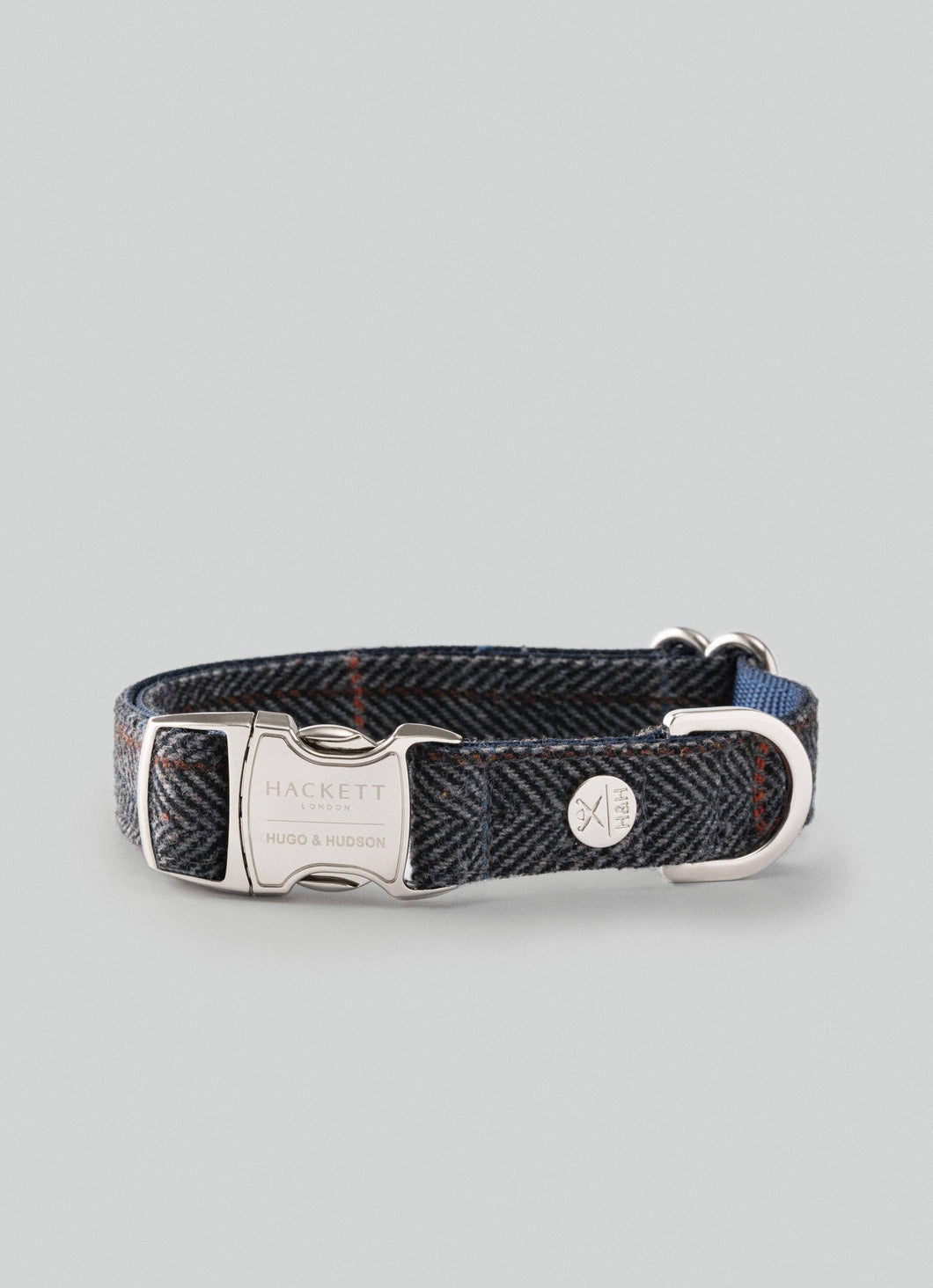 Hackett x Hugo & Hudson - Grey Checked Tweed Dog Collar/Collier pour chien en tweed à carreaux gris