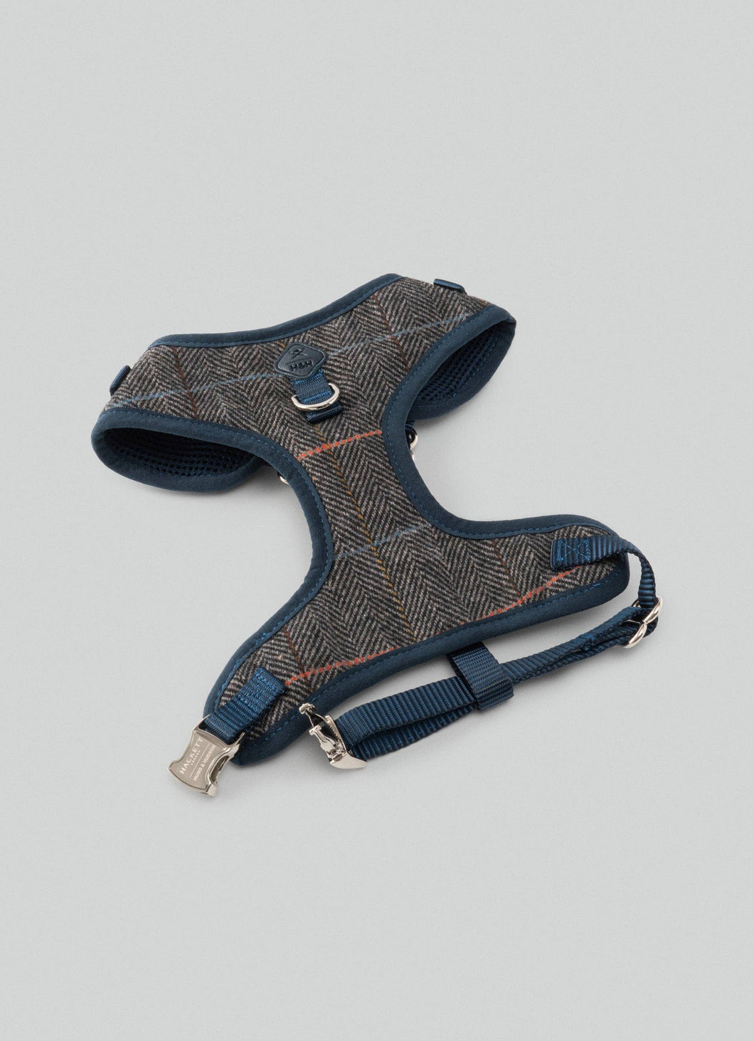 Hackett x Hugo Hudson - Grey Checked Tweed Dog Harness/Harnais pour chien en tweed à carreaux gris