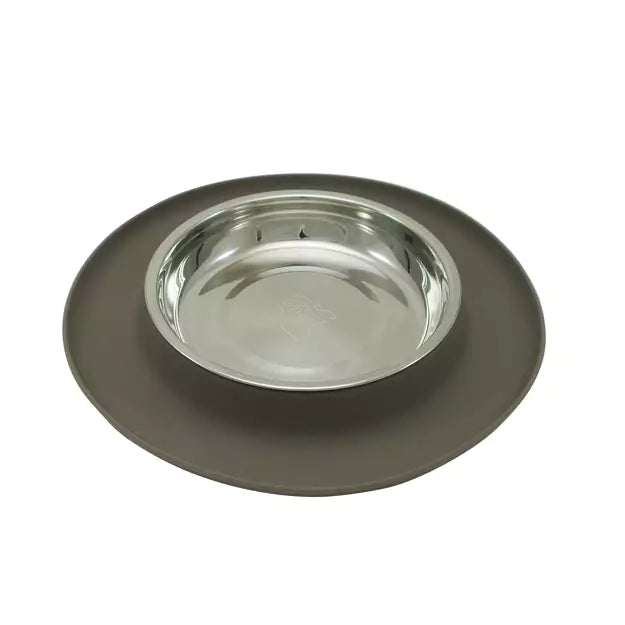 Messy Cats Silicone Feeder with Stainless Saucer Bowl 1.75 Cups, Grey