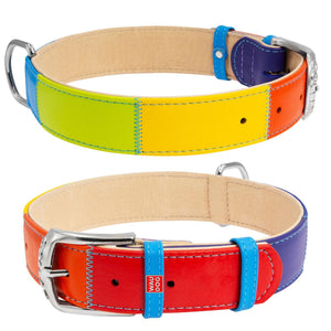 WAU DOG Leather Dog Collar "Glamour Rainbow"