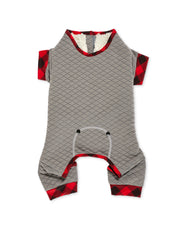 Hotel Doggy - Quilted Titanium Onesie with Buffalo Check Plush Cuffs