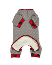 Hotel Doggy - Quilted Titanium Onesie with Buffalo Check Plush Cuffs