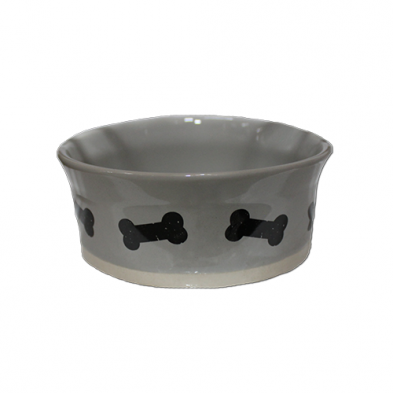 Petrageous Stamped Bones Ceramic Bowl - Grey/Neutral