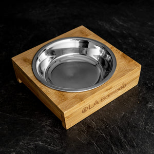 Ola Bamboo Single Stainless Steel Bowl and Bamboo Stand